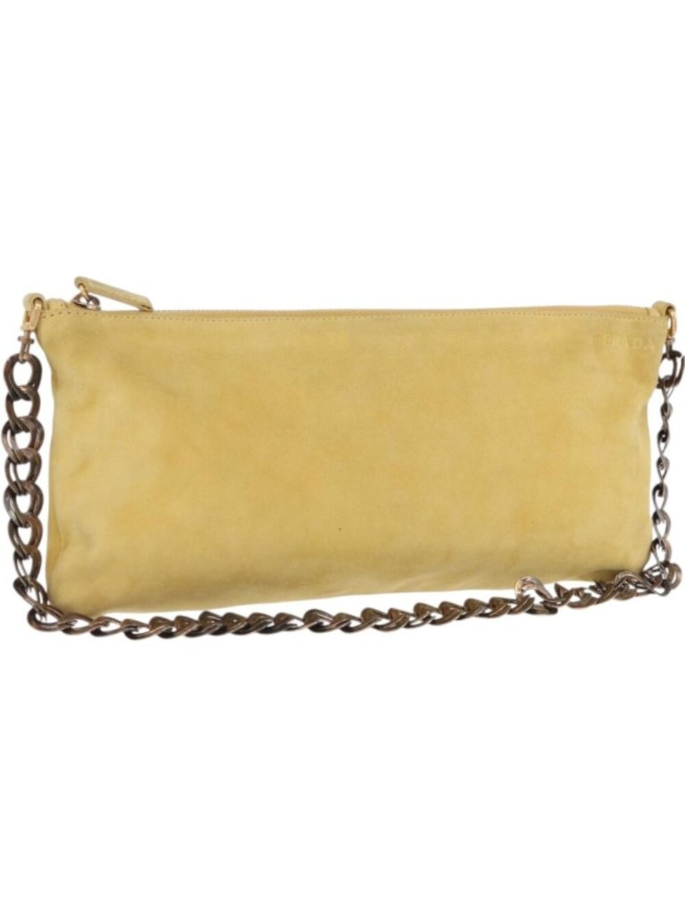 PRADA Chain Shoulder Bag Suede Yellow Gold